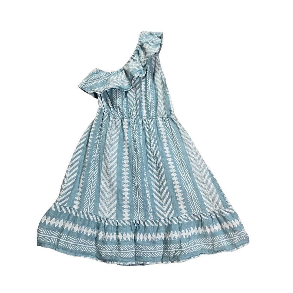 Valentina‎ Naldi one shoulder sky blue & white fit & flare dress sz med